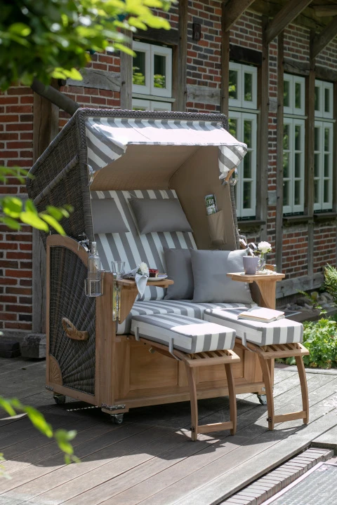 Strandkorb Spiekeroog Teak PE Grey Dessin 504 – Bild 4