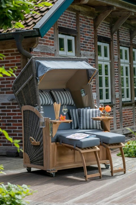 Strandkorb Spiekeroog Teak PE Grey Dessin 550 – Bild 4