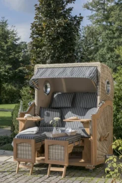 Strandkorb Amrum Teak PE Shell Dessin 550 -Schemel Shop 01400 Strandkorb Amrum Teak Bullauge shell 500 milieu2028529