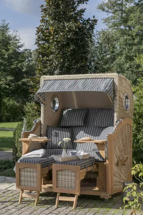 Strandkorb Amrum Teak PE Shell Dessin 500 6 Strandkorb Amrum Teak PE Shell Dessin 500 – Bild 4