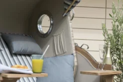 Strandkorb Amrum Teak PE Shell Dessin 583 -Schemel Shop 01424 Strandkorb Amrum Teak Bullauge shell 545 milieu2028829 2