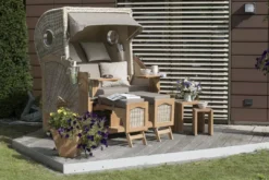 Strandkorb Amrum Teak PE Shell Dessin 545 -Schemel Shop 01434 strandkorb amrum teak bullaugen shell 534 milieu 4