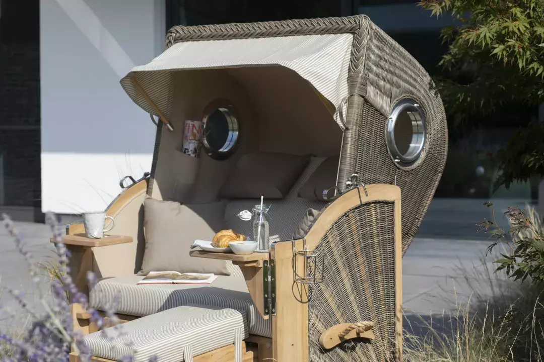 Strandkorb Amrum Teak PE Grey Dessin 510 7 Strandkorb Amrum Teak PE Grey Dessin 510 – Bild 5