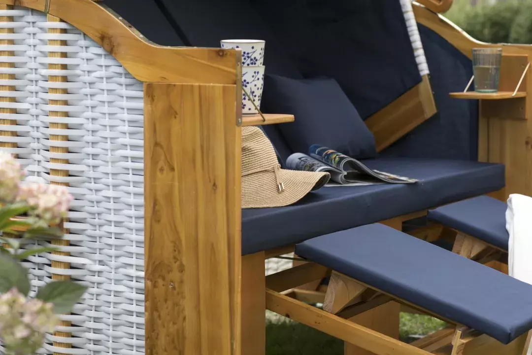 Strandkorb Baltic Dreisitzer PE Weiß Dessin Uni Blau 8 Strandkorb Baltic Dreisitzer PE Weiß Dessin Uni Blau – Bild 6