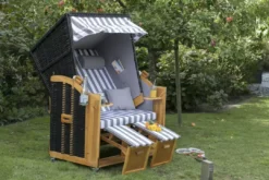 Strandkorb Baltic PE Schwarz Dessin Oliv Grau -Schemel Shop 02400 strandkorb ostsee schwarz grau weiss miliieu 3 1