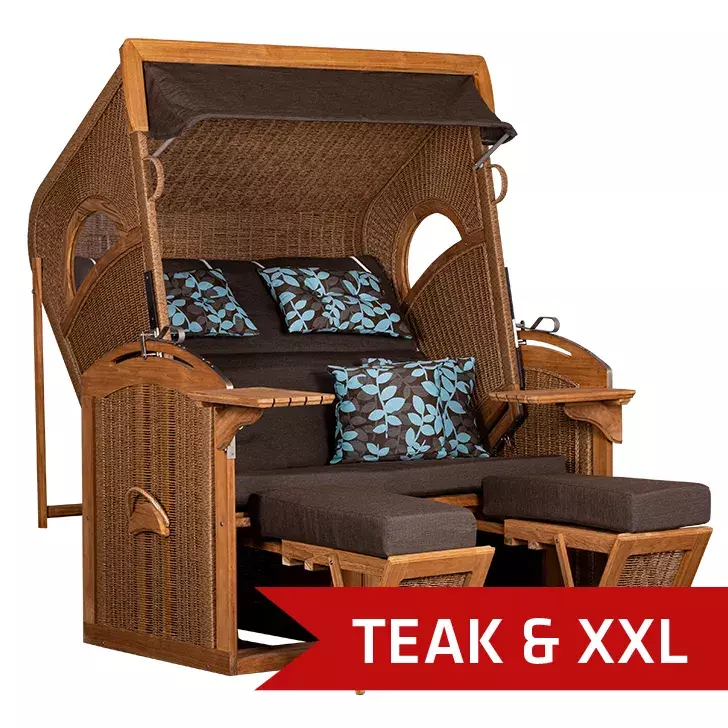 Strandkorb DeVries PURE® Madura XXL PE Tw. Hyacinth Des. 469 TEAK 3 Strandkorb DeVries PURE® Madura XXL PE Tw. Hyacinth Des. 469 TEAK