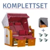 Strandkorb Baltic PE Weiß Dessin Royal Rot-KOMPLETTSET -Schemel Shop MP00458SET Komplettset Baltic weiss Royal Rot