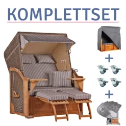 Strandkorb Spiekeroog Teak PE Grey Dessin 501-KOMPLETTSET