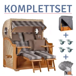 Strandkorb Norderney Teak Bullauge PE Shell Dessin 522-KOMPLETTSET