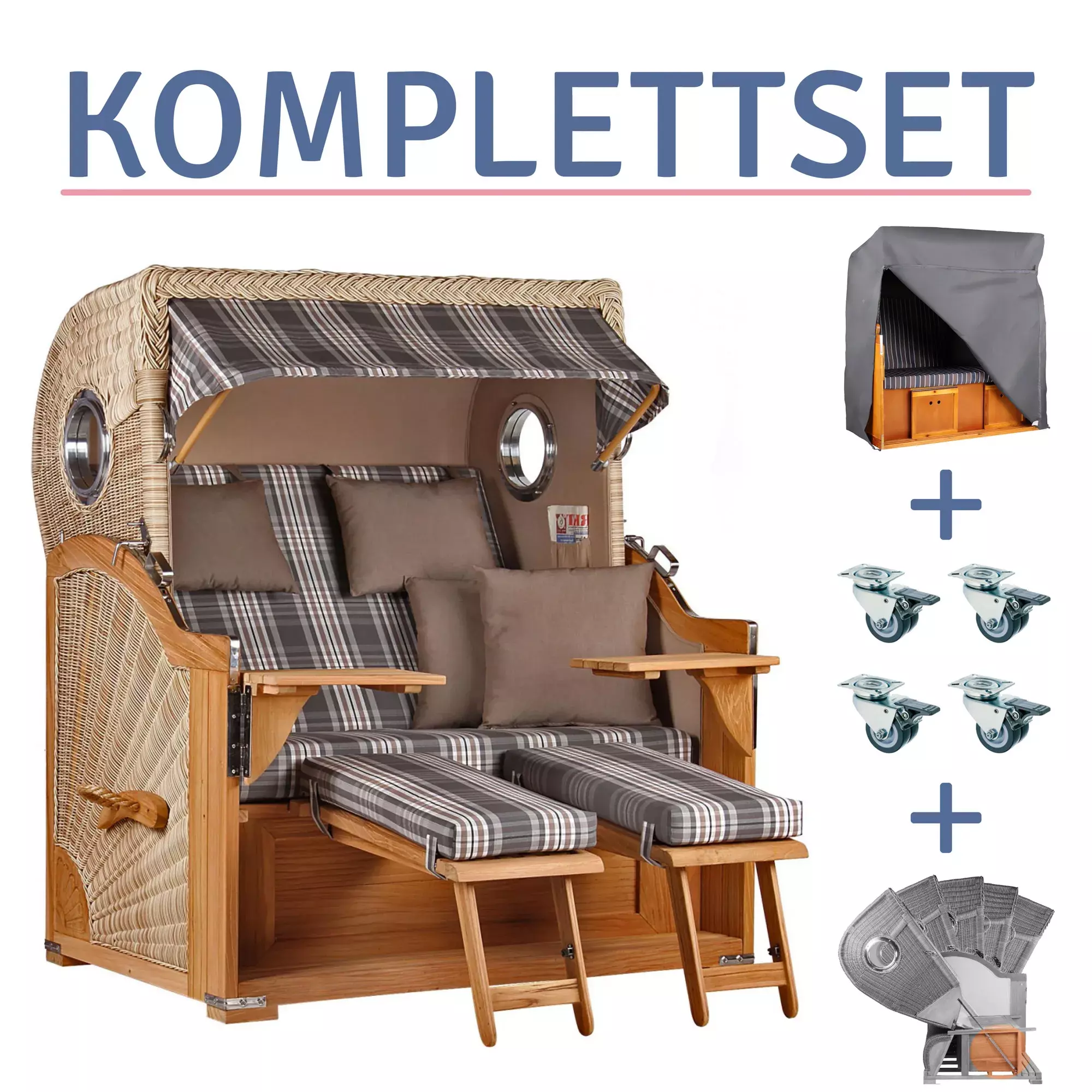 Strandkorb Norderney Teak Bullauge PE Shell Dessin 522-KOMPLETTSET 3 Strandkorb Norderney Teak Bullauge PE Shell Dessin 522-KOMPLETTSET