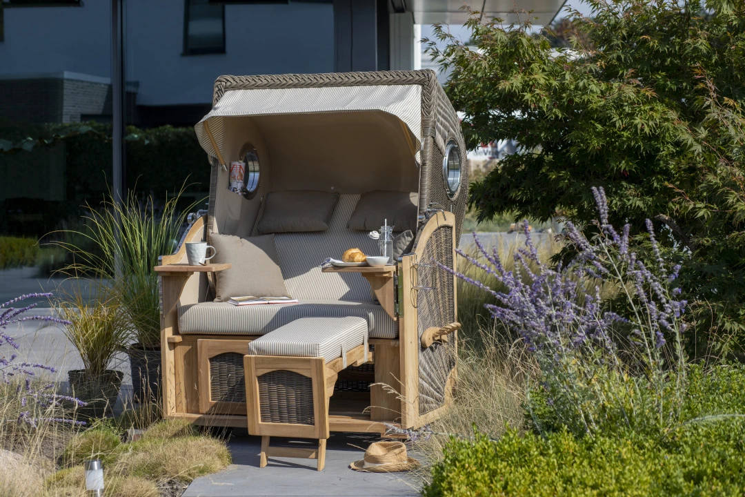 Strandkorb Amrum Teak PE Grey Dessin 551 6 Strandkorb Amrum Teak PE Grey Dessin 551 – Bild 4