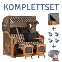 Strandkorb Amrum Grande Teak PE Grey Dessin 505-KOMPLETTSET