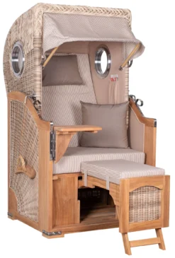 Strandkorb Amrum Single Bullauge Teak PE Shell Dessin 510