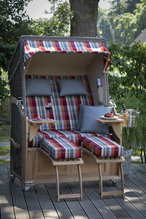 Strandkorb Spiekeroog Teak PE Grey Dessin 585 6 Strandkorb Spiekeroog Teak PE Grey Dessin 585 – Bild 4