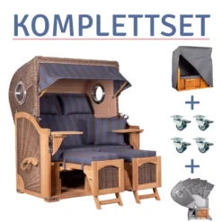 Strandkorb Amrum Teak PE Grey Dessin 582-KOMPLETTSET