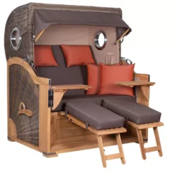 Strandkorb Norderney Teak Bullauge PE Grey Dessin 591