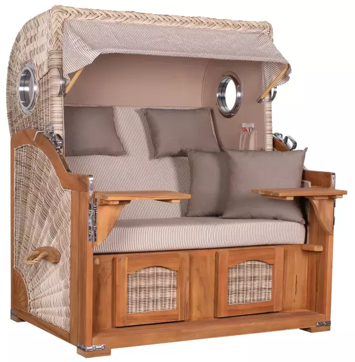 Strandkorb Amrum Grande Teak PE Shell Dessin 510 4 Strandkorb Amrum Grande Teak PE Shell Dessin 510 – Bild 2