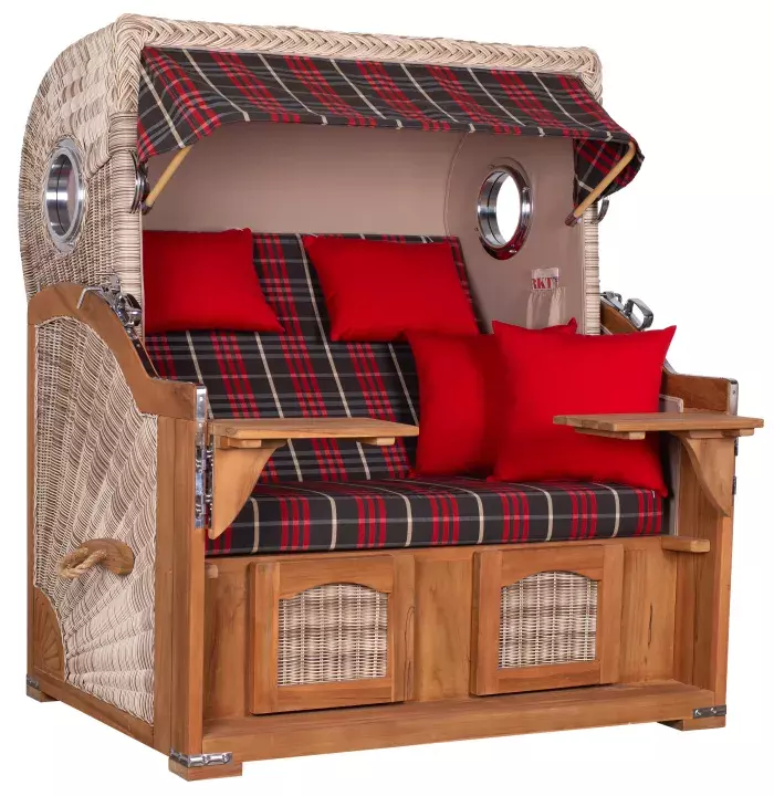 Strandkorb Amrum Grande Teak PE Shell Dessin 529 4 Strandkorb Amrum Grande Teak PE Shell Dessin 529 – Bild 2