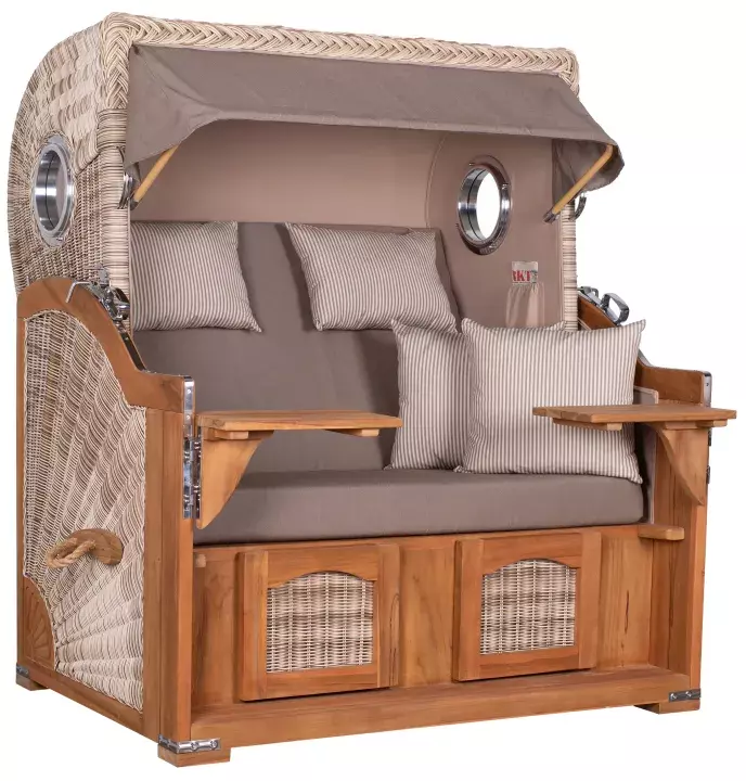 Strandkorb Amrum Grande Teak PE Shell Dessin 534 4 Strandkorb Amrum Grande Teak PE Shell Dessin 534 – Bild 2