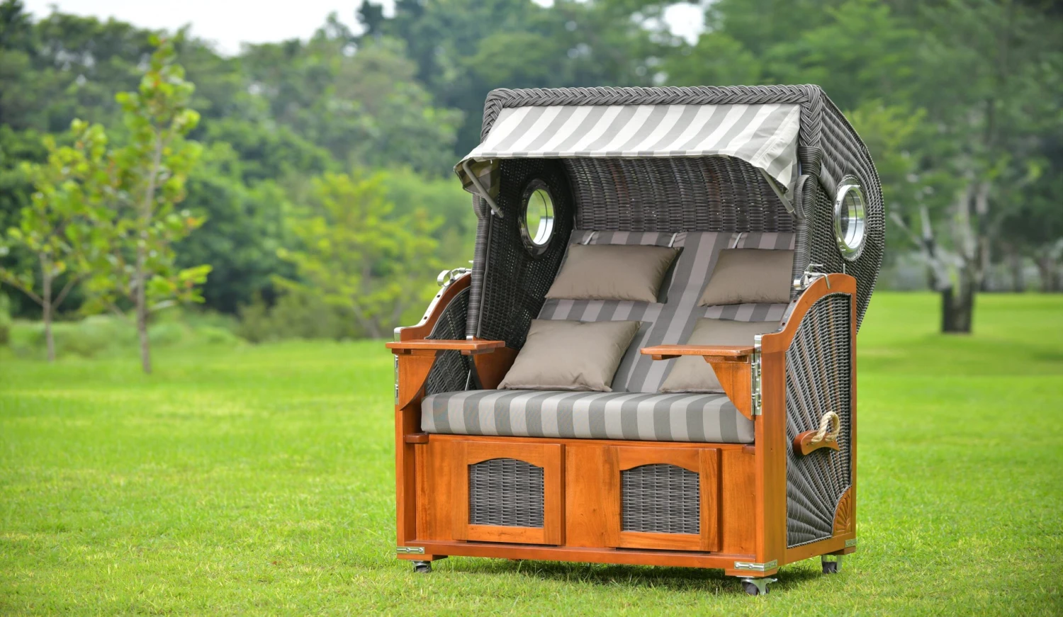 Strandkorb Komplettset Koos Mahagoni PE Grey Dessin Grau Gestreift 10 Strandkorb Komplettset Koos Mahagoni PE Grey Dessin Grau Gestreift – Bild 8