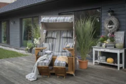 Strandkorb Schleswig Pinie Braun PE Mokka Dessin 565 -Schemel Shop Strandkorb Schleswig grey Variante1