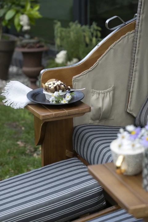 Strandkorb Schleswig Pinie Braun PE Mokka Dessin 558 6 Strandkorb Schleswig Pinie Braun PE Mokka Dessin 558 – Bild 4