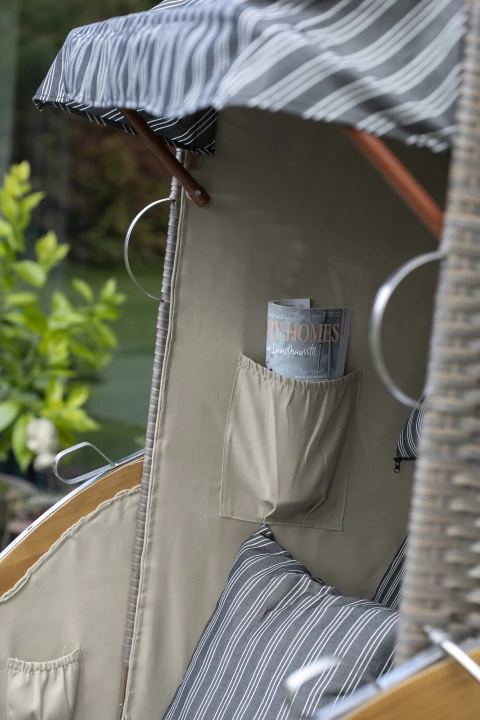 Strandkorb Schleswig Pinie Braun PE Mokka Dessin 558 7 Strandkorb Schleswig Pinie Braun PE Mokka Dessin 558 – Bild 5