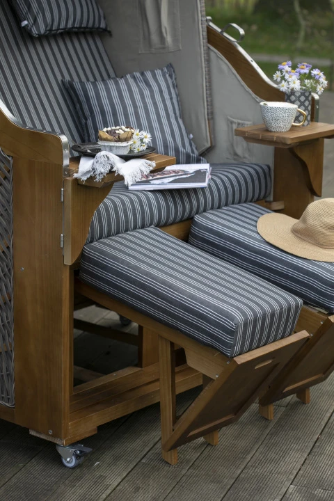 Strandkorb Schleswig Pinie Braun PE Mokka Dessin 554 6 Strandkorb Schleswig Pinie Braun PE Mokka Dessin 554 – Bild 4