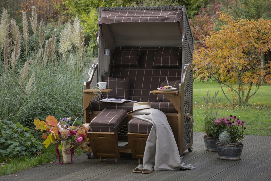 Strandkorb Schleswig Pinie Braun PE Mokka Dessin 564 5 Strandkorb Schleswig Pinie Braun PE Mokka Dessin 564 – Bild 3