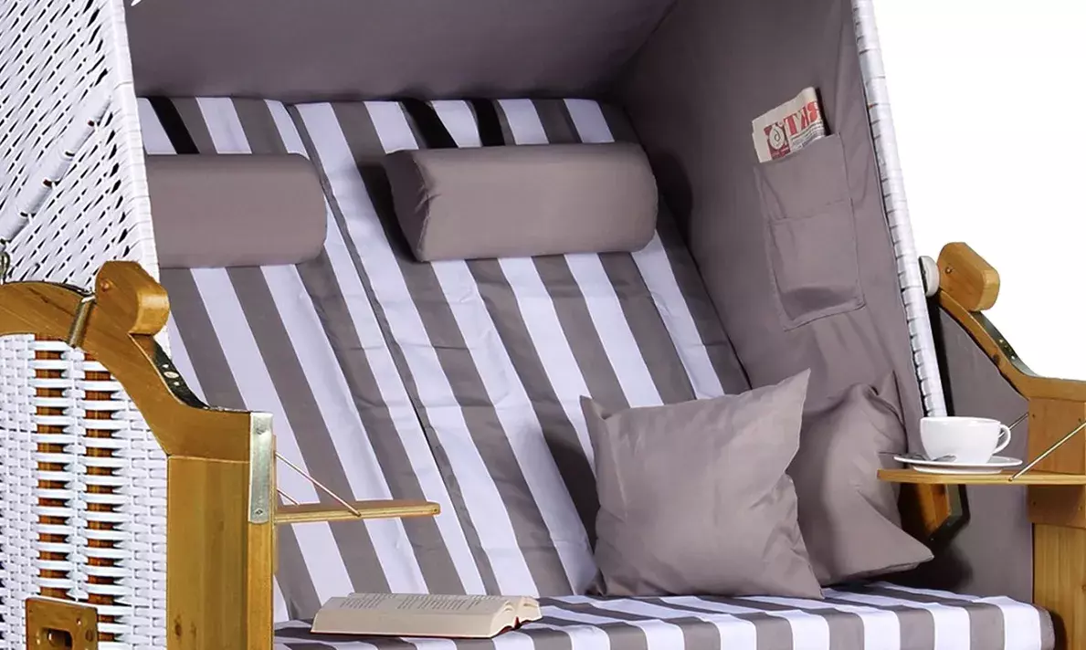 Strandkorb Baltic PE Weiß Dessin Grau Weiß 4 Strandkorb Baltic PE Weiß Dessin Grau Weiß – Bild 2