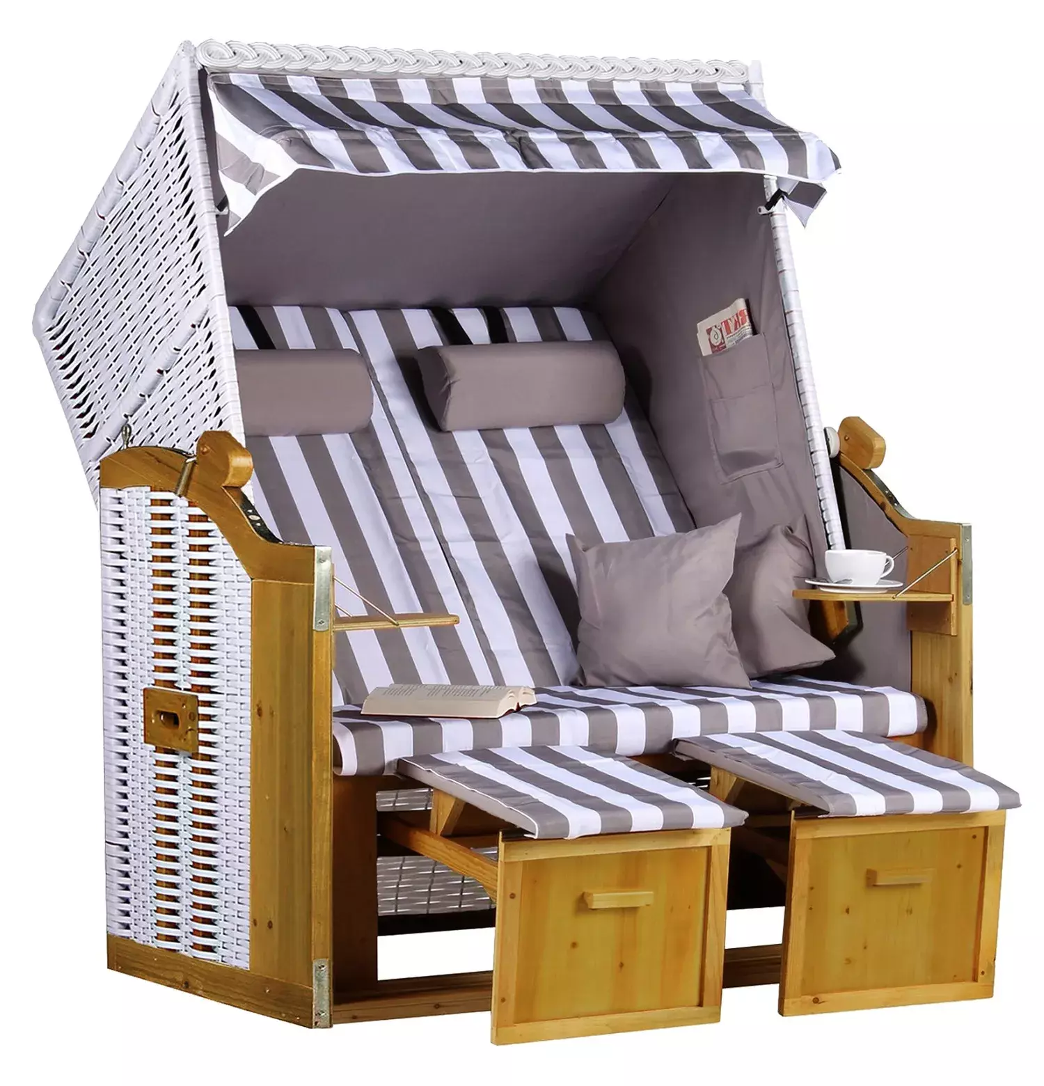 Strandkorb Baltic PE Weiß Dessin Grau Weiß 3 Strandkorb Baltic PE Weiß Dessin Grau Weiß