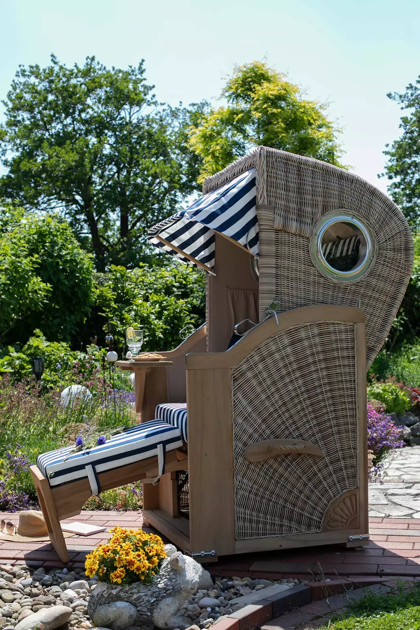 Strandkorb Amrum Single Bullauge Teak PE Shell Dessin 500-KOMPLETTSET 8 Strandkorb Amrum Single Bullauge Teak PE Shell Dessin 500-KOMPLETTSET – Bild 6