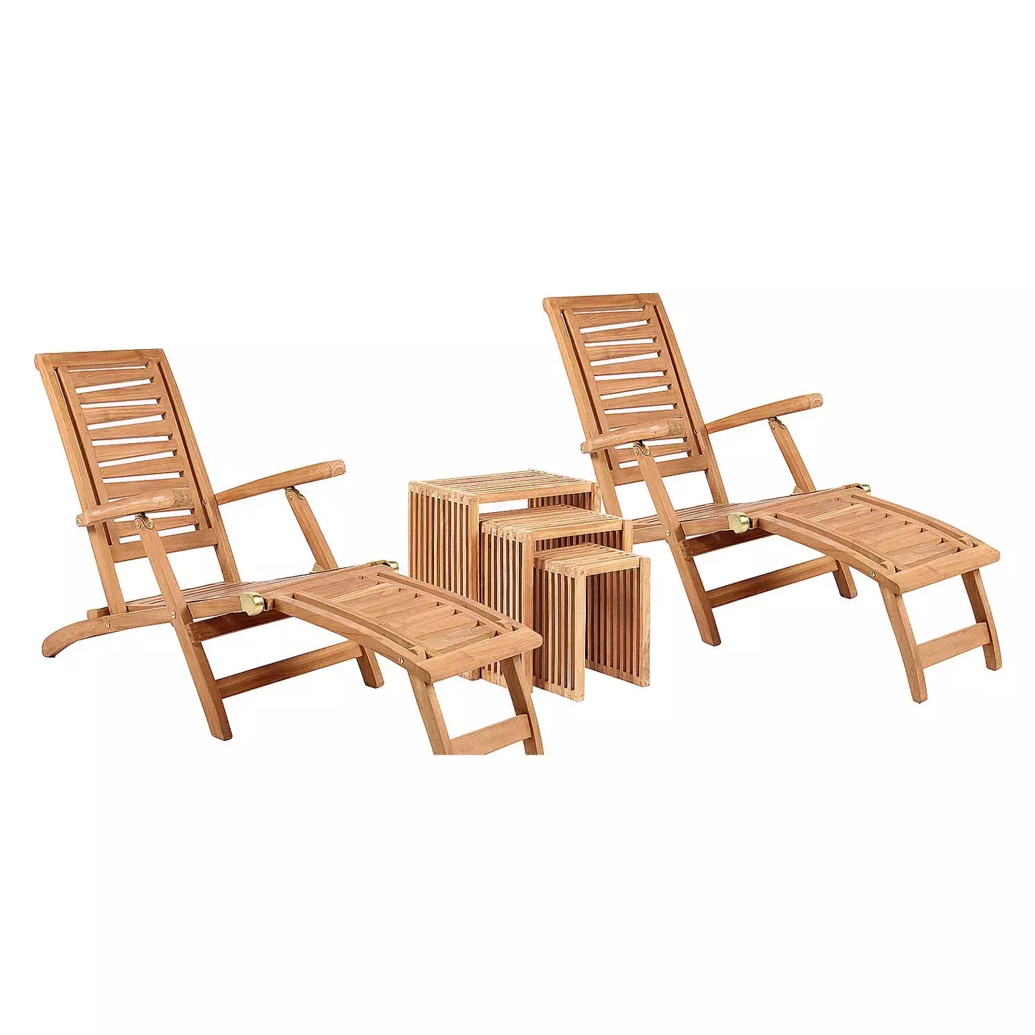 Deckchair ZickZack Teak Und Beistelltisch 3er Set Teak-KOMPLETTSET 3 Deckchair ZickZack Teak Und Beistelltisch 3er Set Teak-KOMPLETTSET