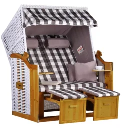 Strandkorb Baltic PE Weiß Dessin Grau Kariert