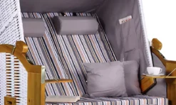 Strandkorb Baltic PE Weiß Dessin Oliv Grau -Schemel Shop mp02315 strandkorb baltic pe weiss dessin oliv grau 2