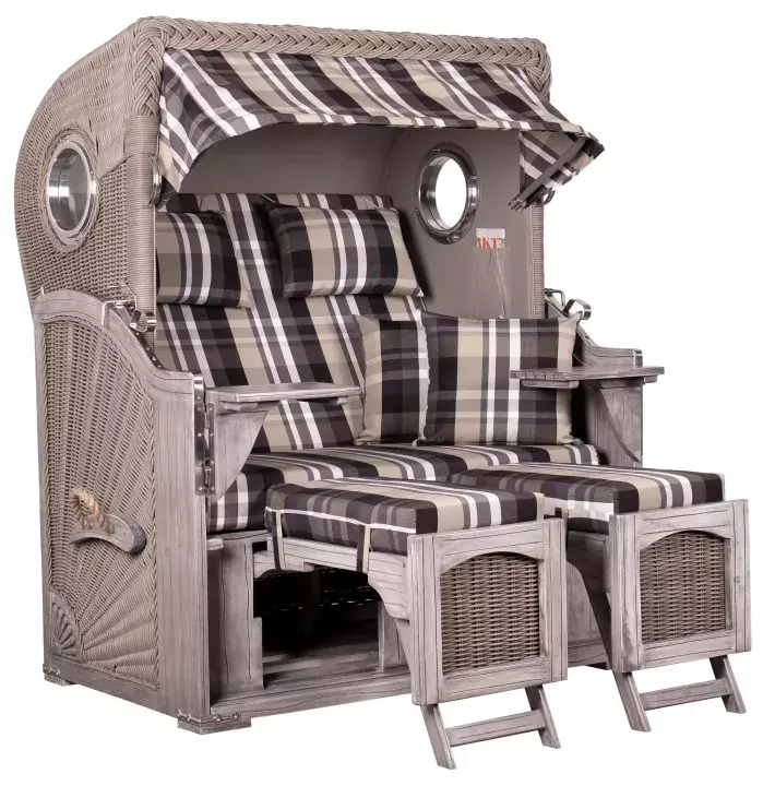 Strandkorb Amrum Mahagoni Washed Grey PE Koboo Grey Dessin 583 3 Strandkorb Amrum Mahagoni Washed Grey PE Koboo Grey Dessin 583