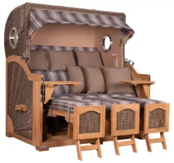 Strandkorb Amrum Grande XXL Teak Bullauge PE Grey Dessin 522