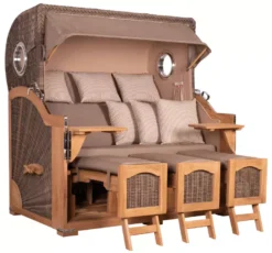 Strandkorb Amrum Grande XXL Teak Bullauge PE Grey Dessin 534