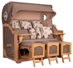 Strandkorb Amrum Grande XXL Teak Bullauge PE Grey Dessin 540