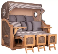 Strandkorb Amrum Grande XXL Teak Bullauge PE Grey Dessin 545