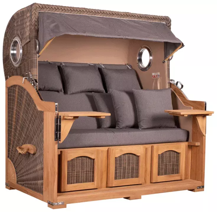 Strandkorb Amrum Grande XXL Teak Bullauge PE Grey Dessin 551 4 Strandkorb Amrum Grande XXL Teak Bullauge PE Grey Dessin 551 – Bild 2
