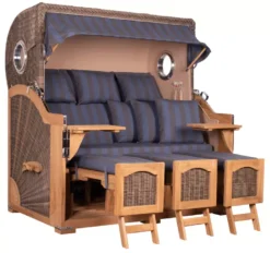 Strandkorb Amrum Grande XXL Teak Bullauge PE Grey Dessin 582