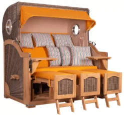 Strandkorb Amrum Grande XXL Teak Bullauge PE Grey Dessin 586