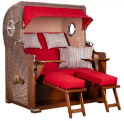 Strandkorb Norderney Mahagoni Bullauge PE Grey Dessin 585