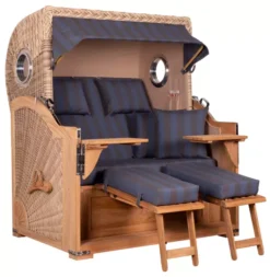 Strandkorb Norderney Teak Bullauge PE Shell Dessin 582