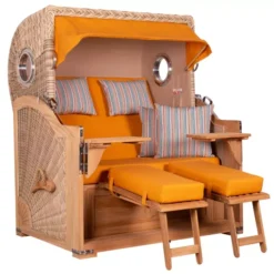 Strandkorb Norderney Teak Bullauge PE Shell Dessin 586