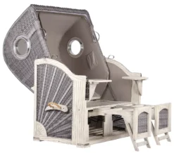 Strandkorb Amrum Mahagoni Washed Grey PE Koboo Grey Dessin 500-KOMPLETTSET -Schemel Shop rohkorb amrum mahagoni washed grey liegend pe koboo grey komplett 8