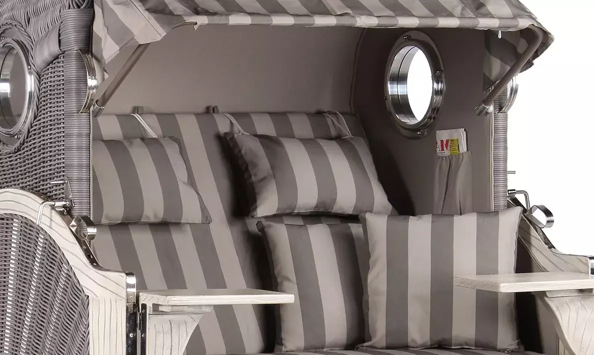 Strandkorb Amrum Mahagoni Washed Grey PE Koboo Grey Dessin 537 4 Strandkorb Amrum Mahagoni Washed Grey PE Koboo Grey Dessin 537 – Bild 2