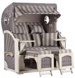 Strandkorb Amrum Mahagoni Washed Grey PE Koboo Grey Dessin 537
