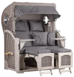 Strandkorb Amrum Mahagoni Washed Grey PE Koboo Grey Dessin 500
